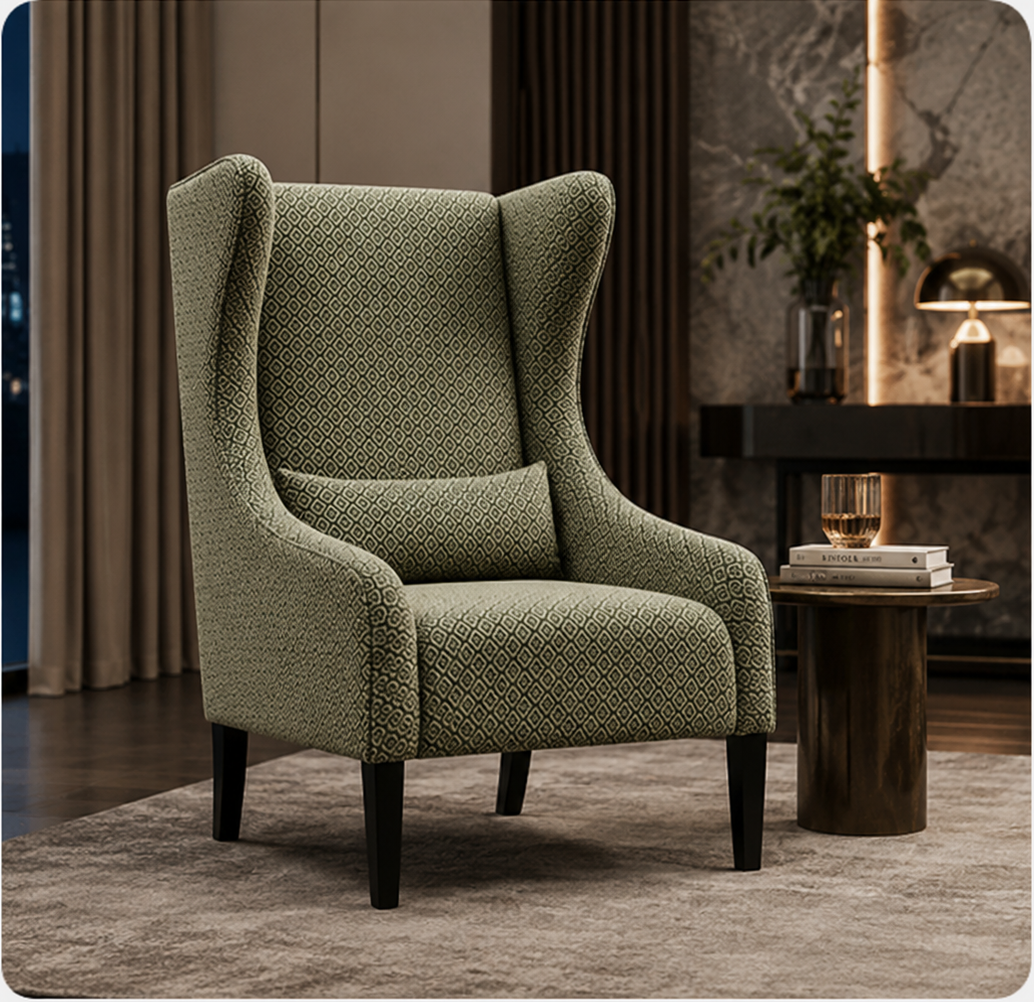 Patterned lounge chair in a refined interior
